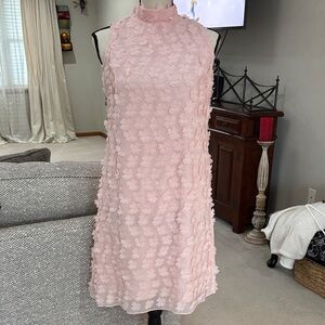 Pink Floral Textured Midi Dress